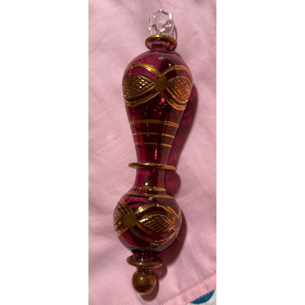 Kurt Adler Luxor Glass Ornament 1990s Egyptian Hand Blown Cranberry Gold 6.5"